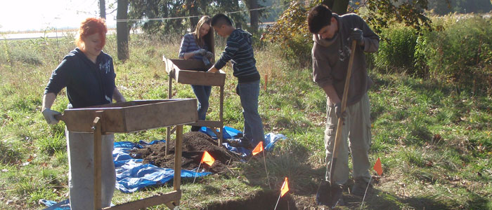 Students at work in the field at the Museum of Ontario Archaeology